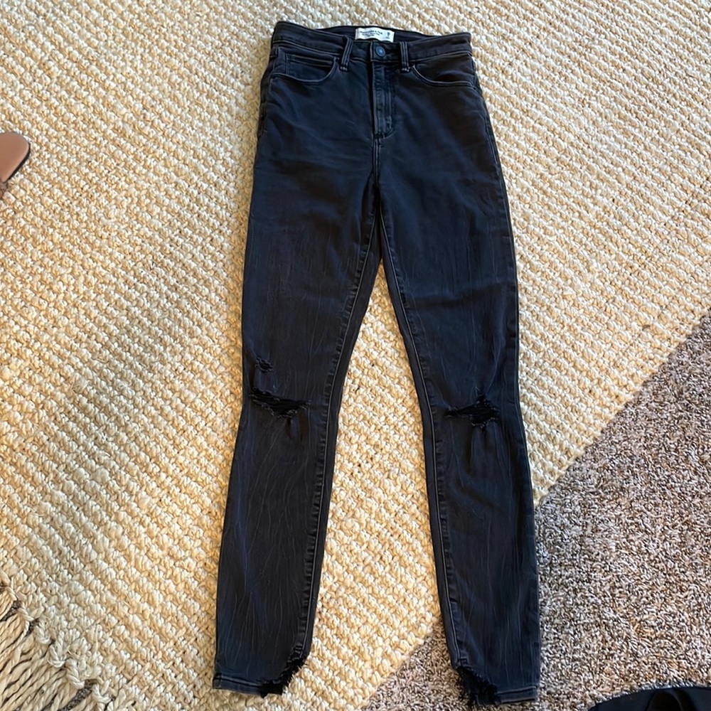 Abercrombie & Fitch Curve Love Distressed Black Acid Wash Jeans